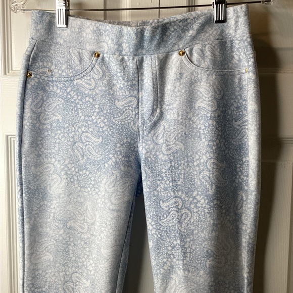 Michael Kors Paisley Blue/ White Skinny Pull On Stretch Legging Pants Sz S - Picture 2 of 5